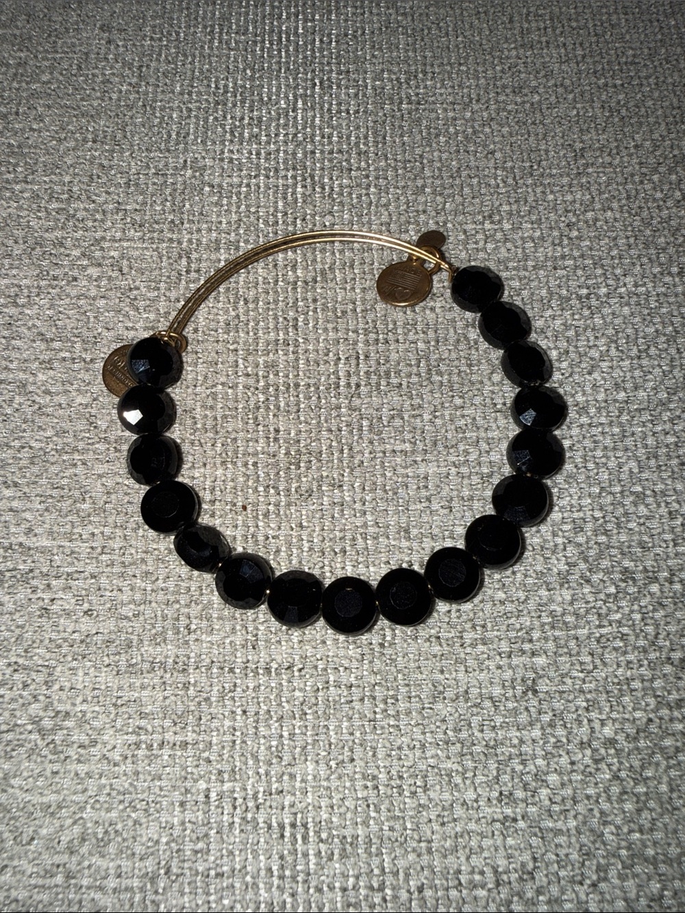 Alex and Ani Gold-Tone Wire Bracelet with Black Beads